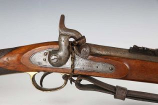 A mid to late 19th century three-band percussion rifle with double-sighted barrel with pull-up