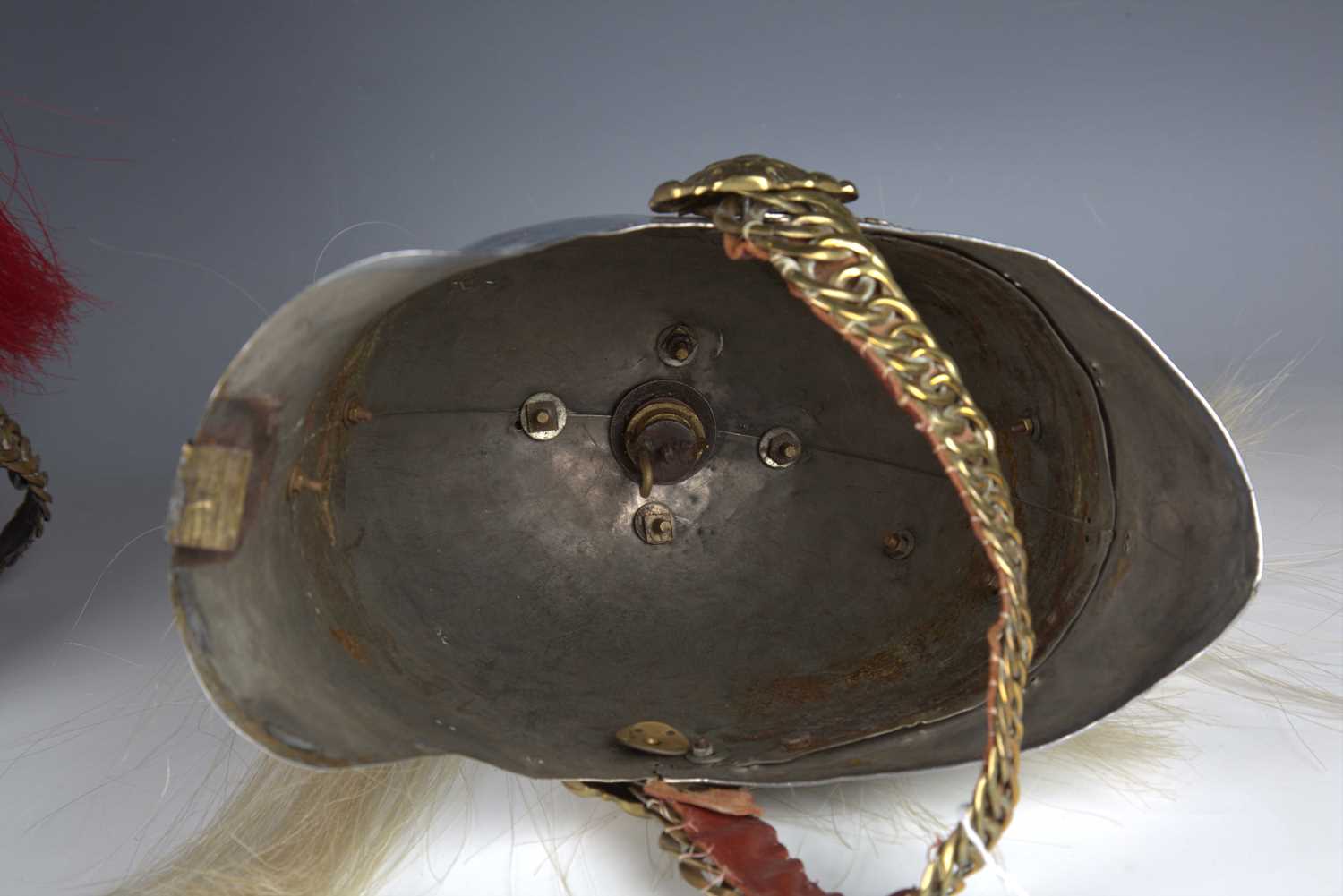 Two mid-20th century Household Cavalry and other Albert pattern parade helmets with applied - Image 7 of 9