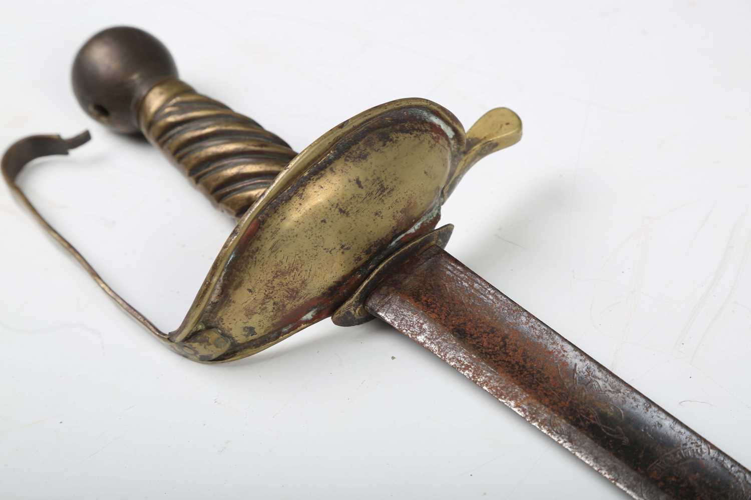 A George III period dress sword with single-edged blade, blade length 81cm, engraved with coat of - Image 3 of 19