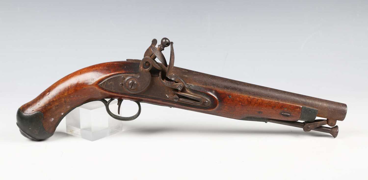 A George III officer's flintlock pistol by E. [Ezekiel] Baker, with round barrel, barrel length