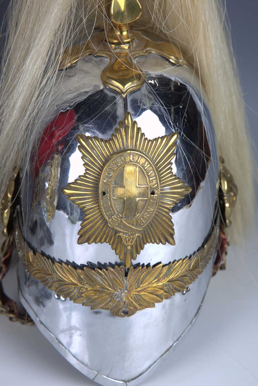 Two mid-20th century Household Cavalry and other Albert pattern parade helmets with applied - Image 5 of 9