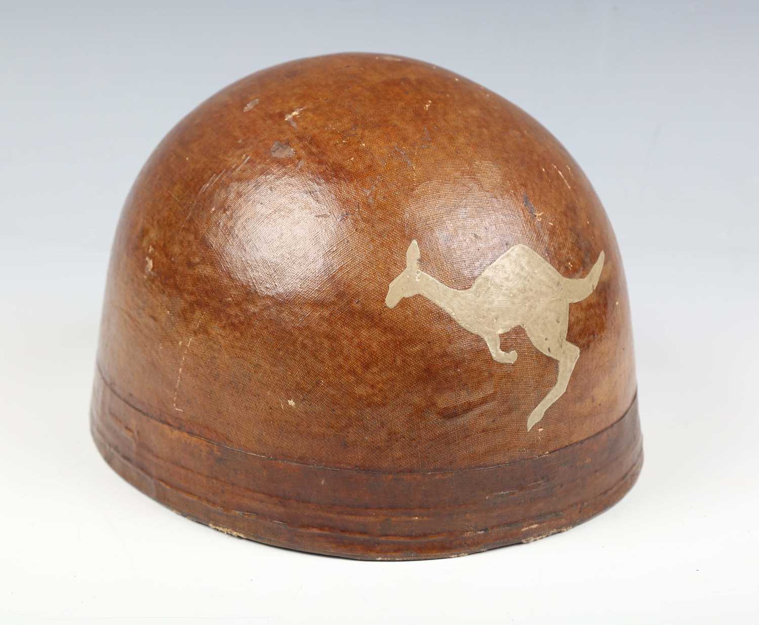 A rare Second World War period despatch rider's helmet, probably Australian, with fabric-covered
