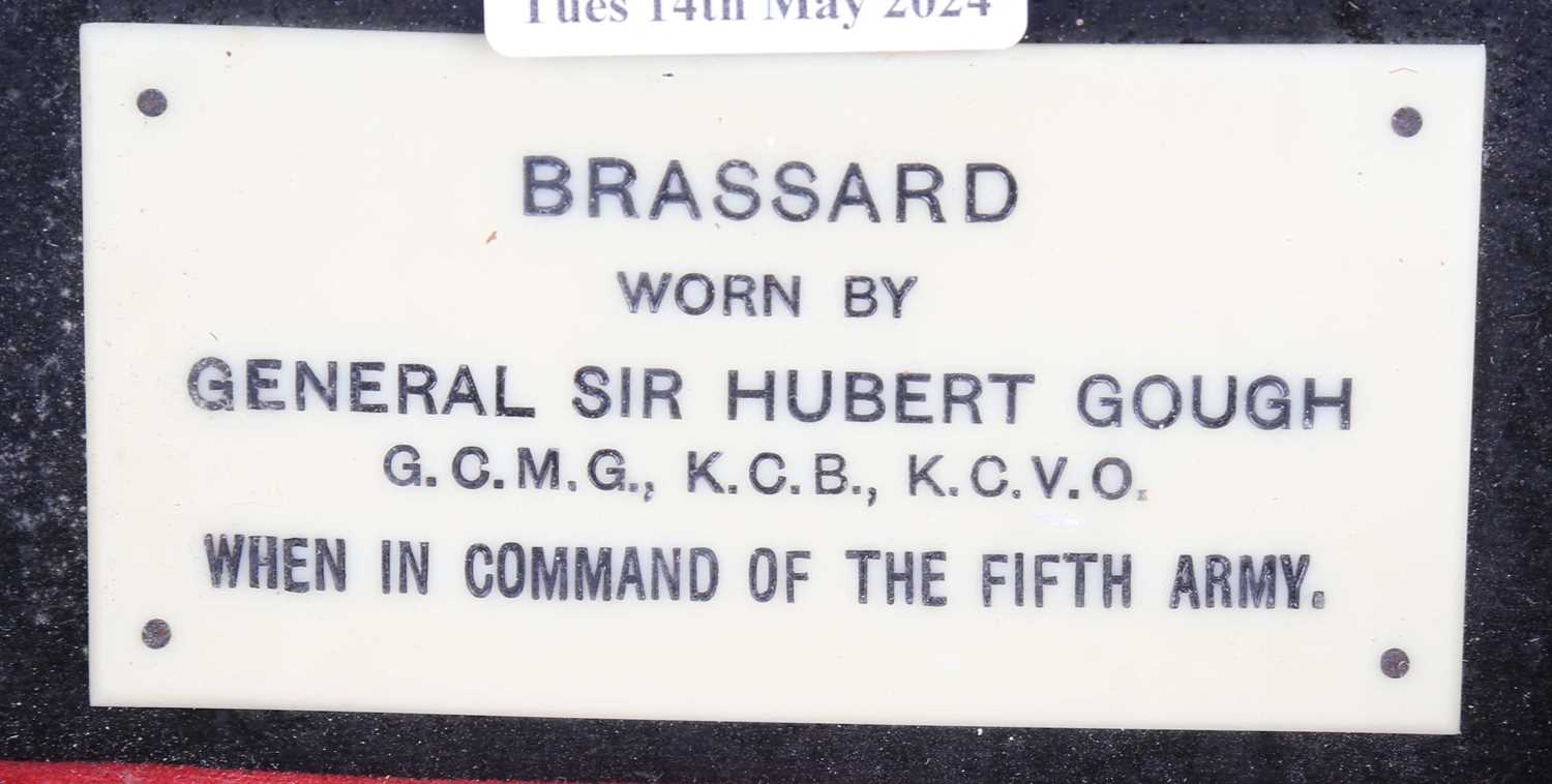 A First World War period brassard, within a framed and glazed display with celluloid plaques - Image 2 of 6
