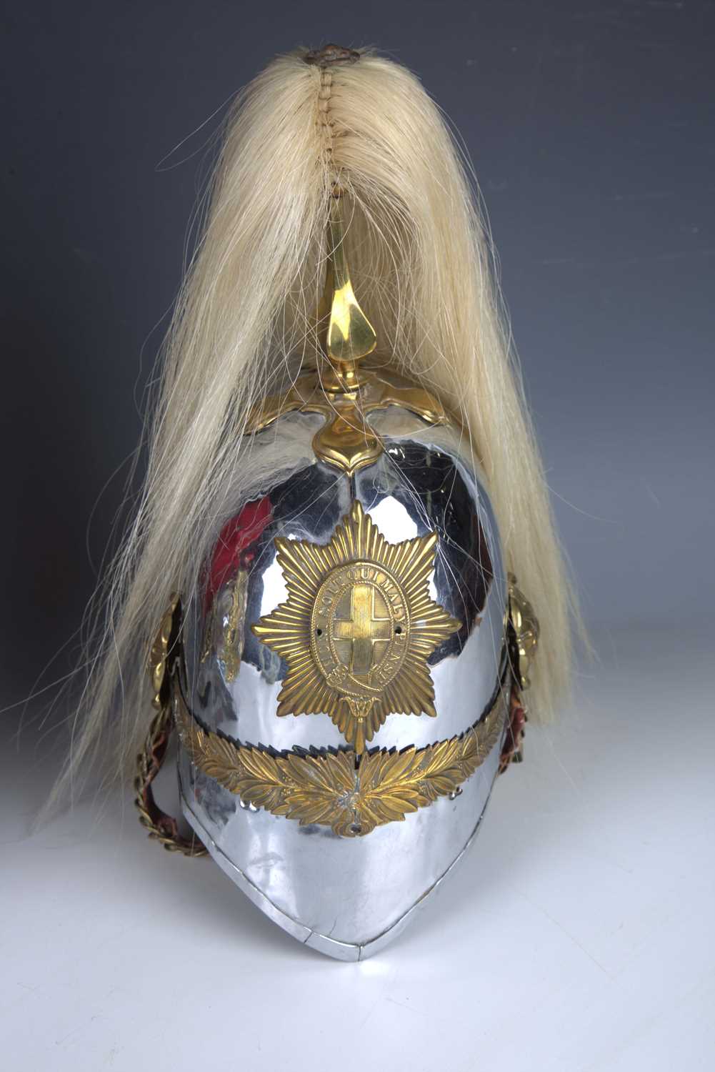 Two mid-20th century Household Cavalry and other Albert pattern parade helmets with applied - Image 4 of 9