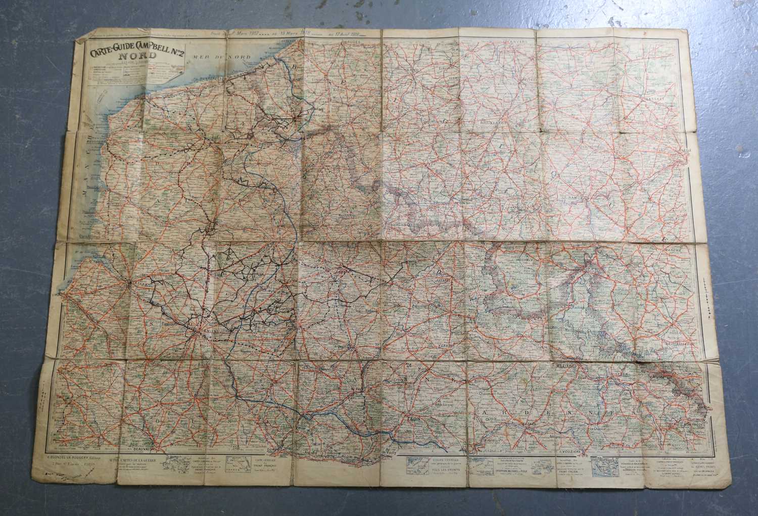 A First World War period cloth-backed printed map of Ypres, Edition 3A, 'Trenches corrected from - Image 7 of 8