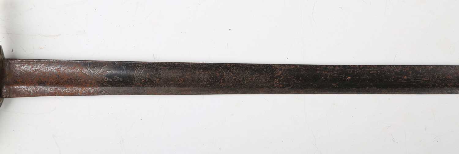 A George III period dress sword with single-edged blade, blade length 81cm, engraved with coat of - Image 4 of 19