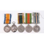 Five medals, comprising 1914-18 British War Medal to ‘T-1708 Cpl.A.Freemantle The Queen’s R.’,