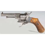 A French 9mm six-shot pinfire revolver by Lefaucheux with sighted barrel, barrel length 10cm,