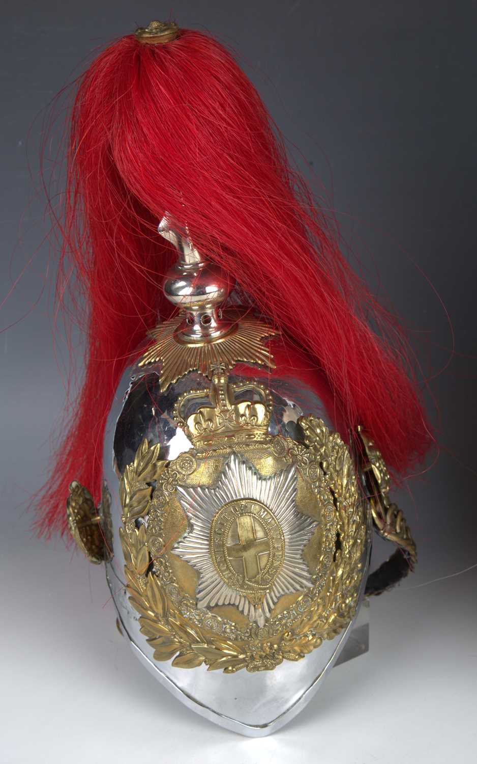 Two mid-20th century Household Cavalry and other Albert pattern parade helmets with applied - Image 2 of 9