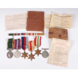 A group of six Second World War period medals, comprising 1939-1945 Star, Italy Star, Africa Star,