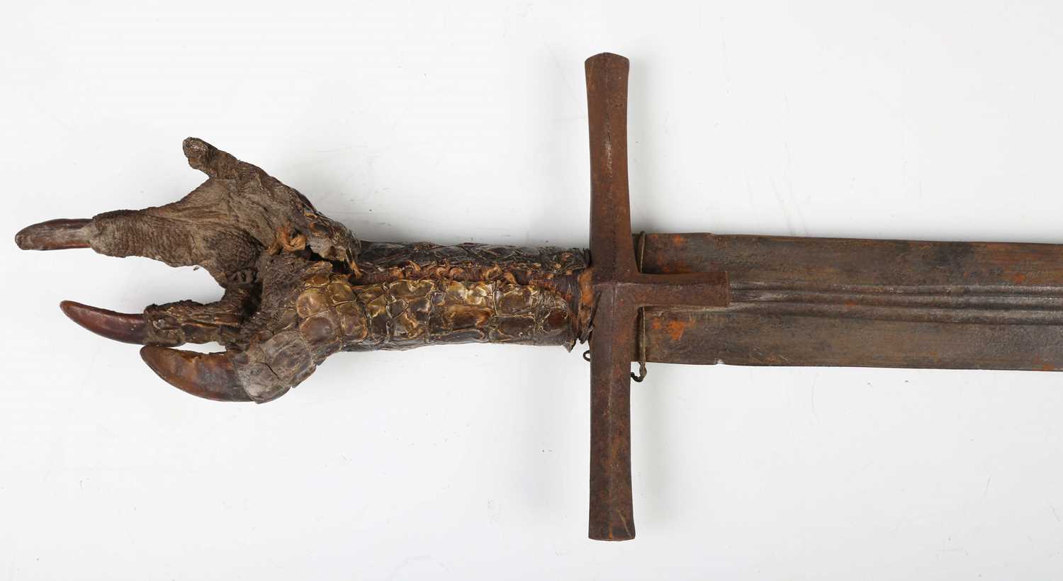 An unusual 19th century Sudanese Mahdist kaskara sword with double-edged fullered blade, blade