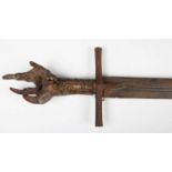 An unusual 19th century Sudanese Mahdist kaskara sword with double-edged fullered blade, blade