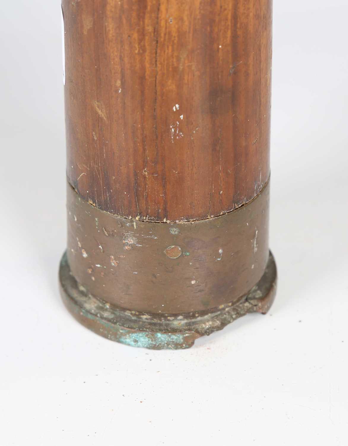 A Second World War period brass-mounted wooden practice shell (deep crack to length of wood - Image 2 of 4