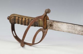 A George V 1821 pattern officer's dress sword with single-edged fullered blade, blade length 87cm,