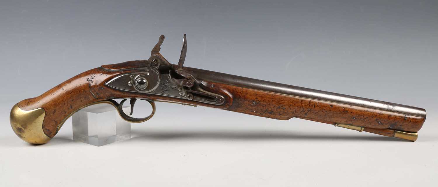 A George III British military sea service flintlock pistol with round barrel, barrel length 30. - Image 6 of 16