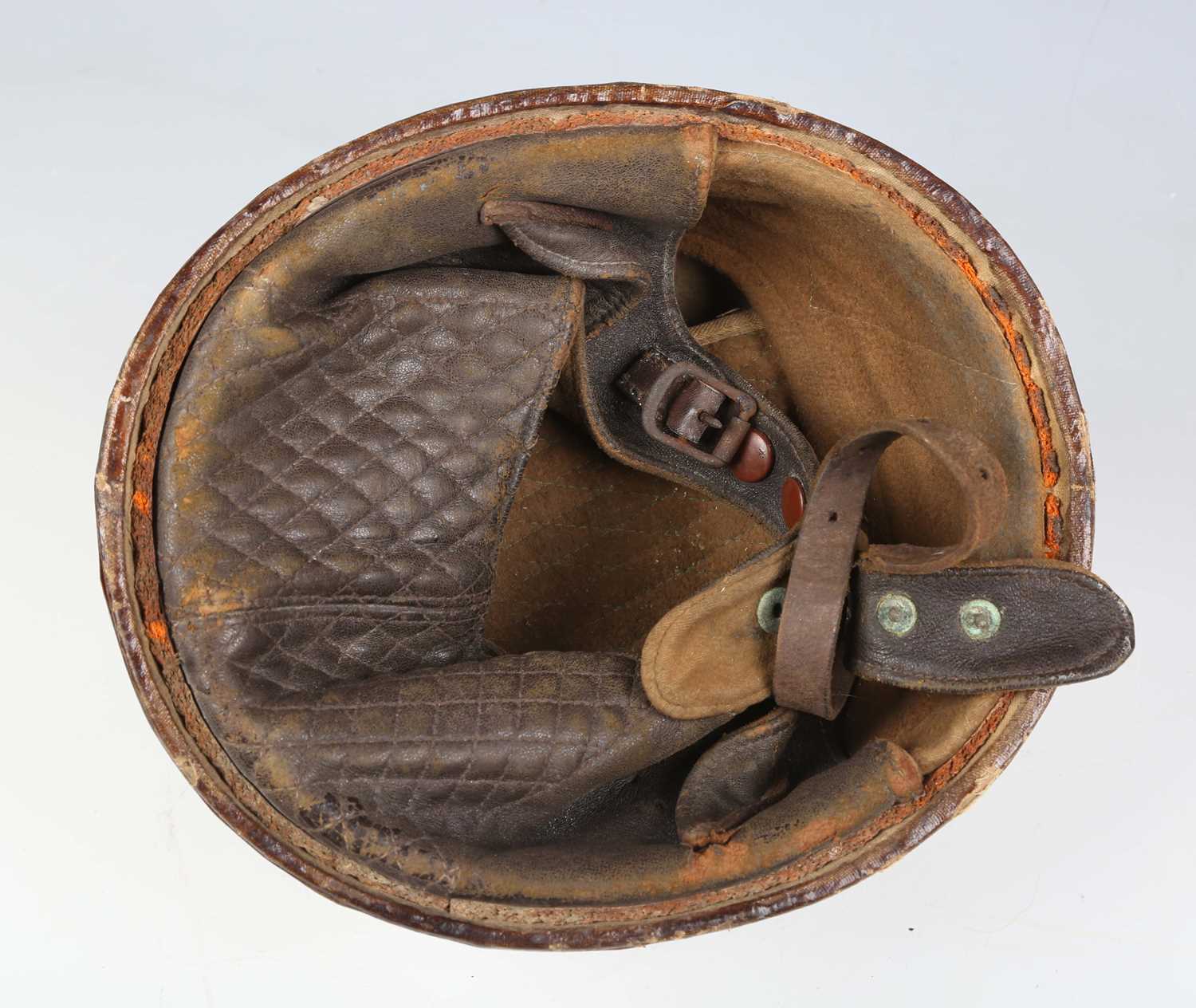 A rare Second World War period despatch rider's helmet, probably Australian, with fabric-covered - Image 4 of 5
