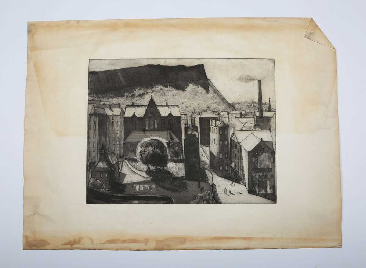 Vernon Gibberd – ‘Edinburgh with Salisbury Crags’, 20th century etching with aquatint, inscribed ‘ - Image 5 of 6