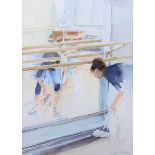 Lesley Fotherby – ‘Dancer in the Mirror bending, London City Ballet’, 20th century watercolour,