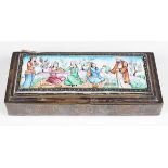 An early 20th century Persian plated and enamelled rectangular box, the hinged lid inset with an