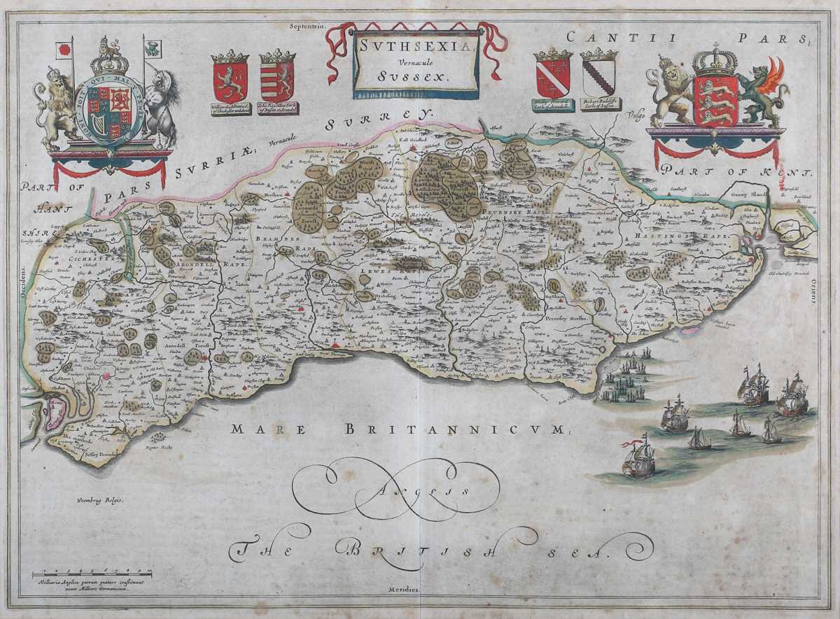 Joan Blaeu - 'Suthsexia vernacule Sussex' (Map of the County of Sussex), 17th century engraving with