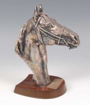 An Elizabeth II silver bust of the racehorse 'Far Dawn', designed by David Geenty, on a plinth