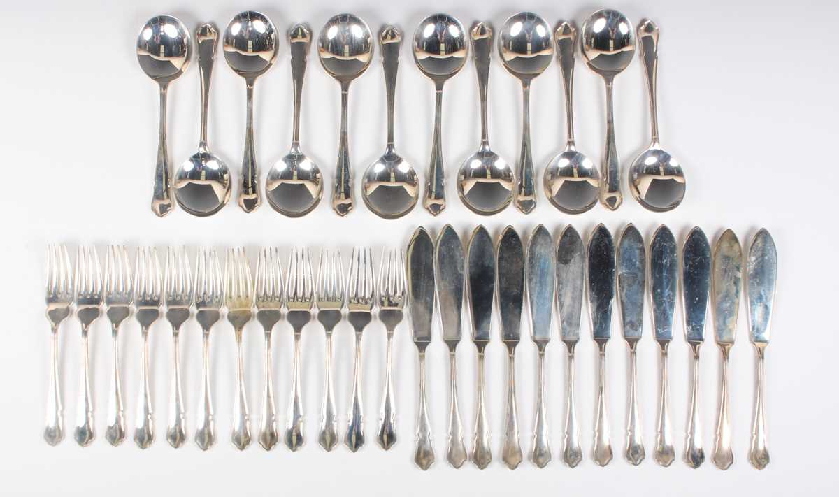 An Elizabeth II canteen of silver Dubarry pattern cutlery, comprising four tablespoons, twelve table - Image 3 of 6