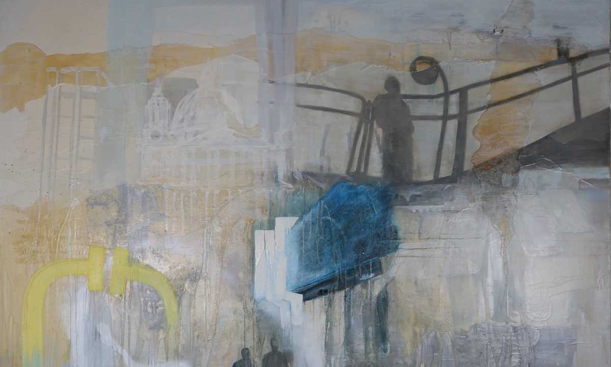 Maggie Roberts – ‘The City has no Limits’, 20th century oil on canvas, 237cm x 193cm, within a - Image 3 of 6