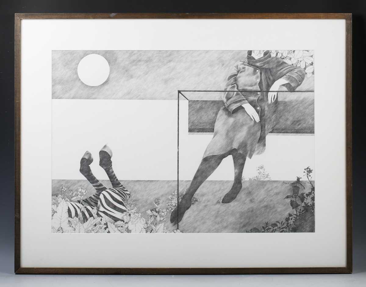 British School – Surrealist Composition with Figure and Zebra, 20th century pencil, indistinctly - Image 2 of 4