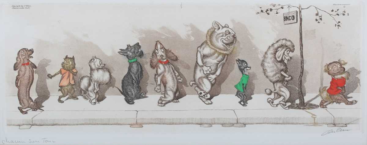 Boris O’Klein – ‘Chacun son Tour’, 20th century etching with aquatint and hand-colouring, signed and