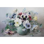 Jack Carter – Still Life with Pansies in a Vase, watercolour, signed and dated 1989, 18.5cm x