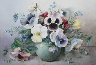 Jack Carter – Still Life with Pansies in a Vase, watercolour, signed and dated 1989, 18.5cm x