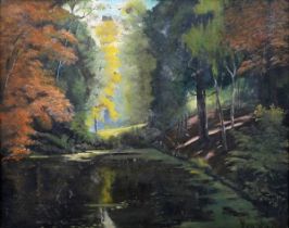 Edis, Continental School – Woodland Landscape, oil on board, signed and dated 1956, 39cm x 49cm,
