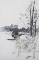 Rodrigo Moynihan – ‘Sawbridgewirth’, 20th century charcoal with watercolour and chalk, artist’s name