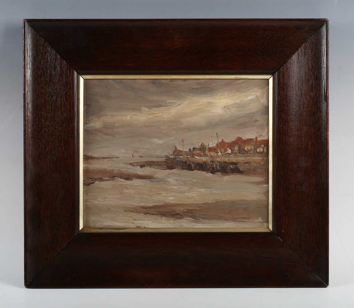 French School – Estuary Landscape, early 20th century oil on panel, 20cm x 25cm, within a stained - Image 2 of 3