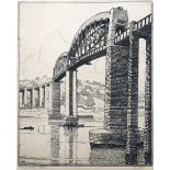 Arthur Bell – Brunel’s Bridge, Saltash, early 20th century etching, signed and titled in pencil,