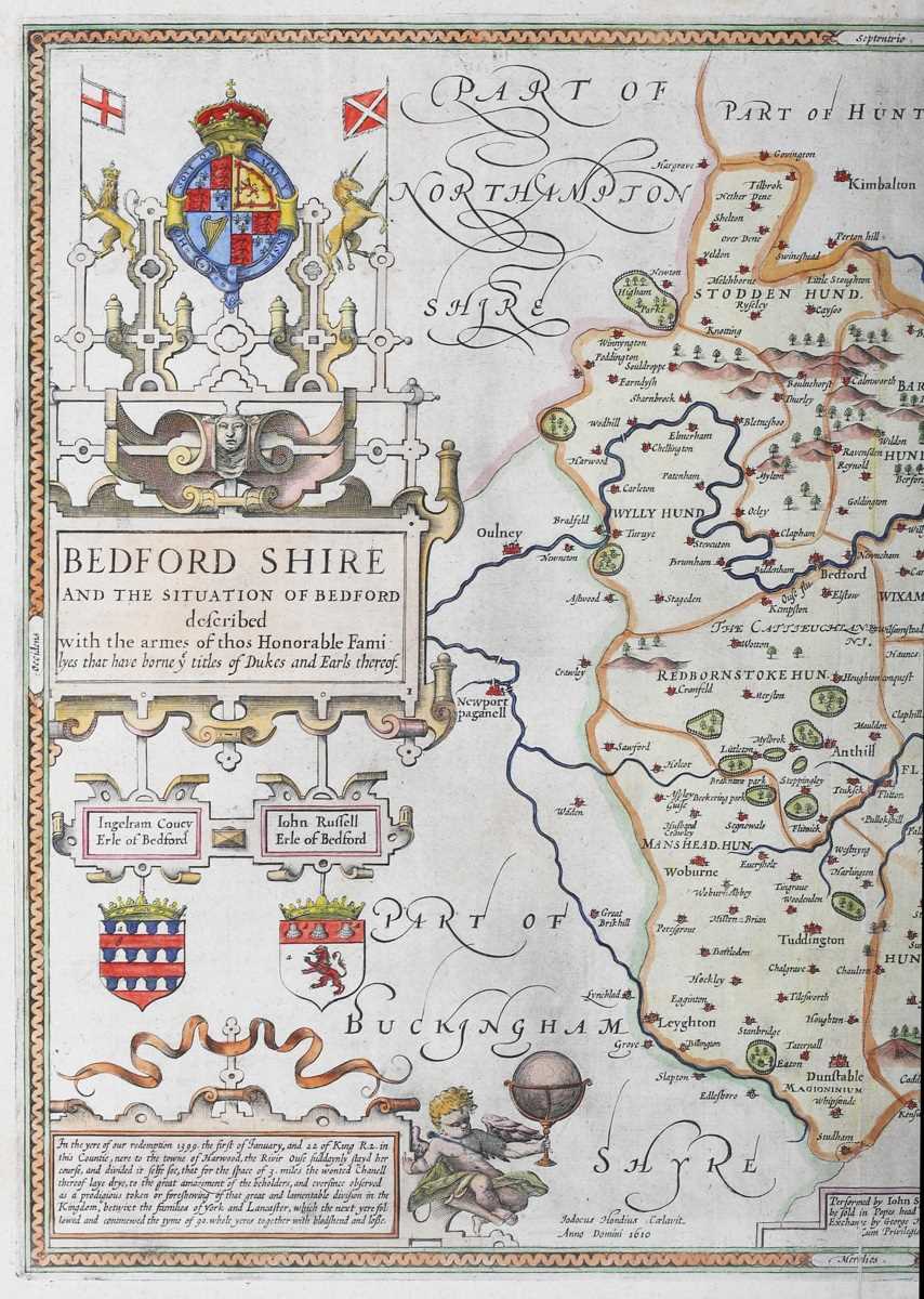 John Speed – ‘Bedford Shire and the Situation of Bedford described with the armes of thos - Image 3 of 7