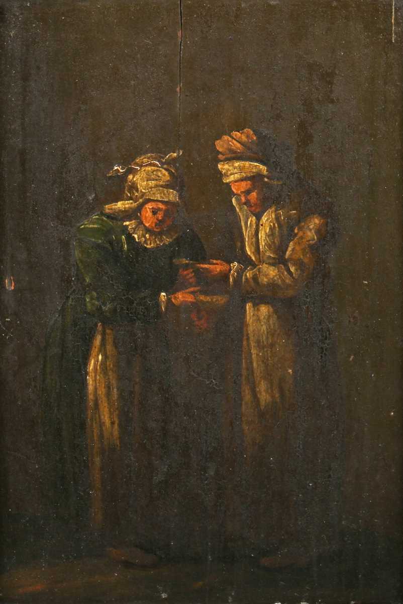 Continental School – Two Standing Figures, 19th century oil on panel, 21cm x 14.5cm, within a gilt - Image 2 of 4