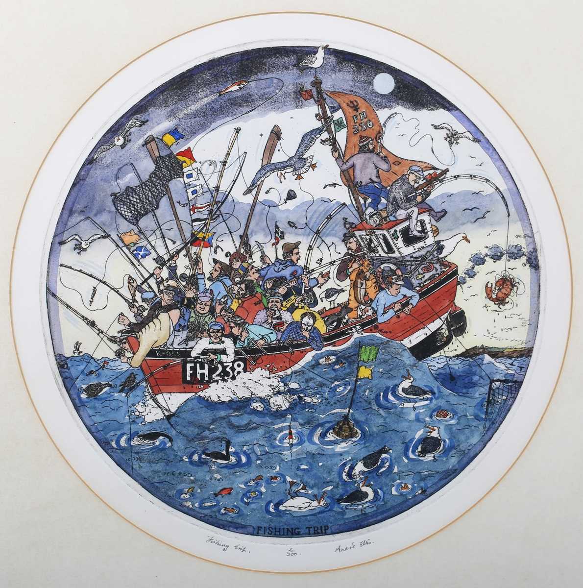 Andre Ellis – ‘Fishing Trip’ and ‘Tiddly Tom Tope’, a pair of 20th century etchings with hand-