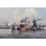 Adrianus Verveen – Shipping in Rotterdam Harbour, 20th century oil on canvas, signed, 45cm x 65cm,