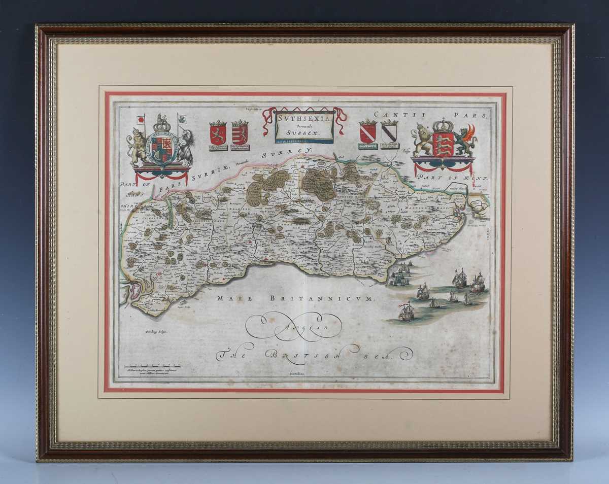 Joan Blaeu - 'Suthsexia vernacule Sussex' (Map of the County of Sussex), 17th century engraving with - Image 2 of 6