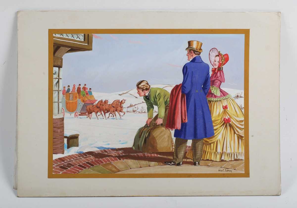 Nat Long [Nathaniel John Long] – Figures Ice Skating, mid-20th century gouache on card, signed, 26. - Image 5 of 11