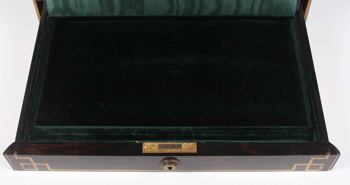 A Victorian coromandel cased travelling vanity box, the compartmentalized interior fitted with - Image 4 of 7