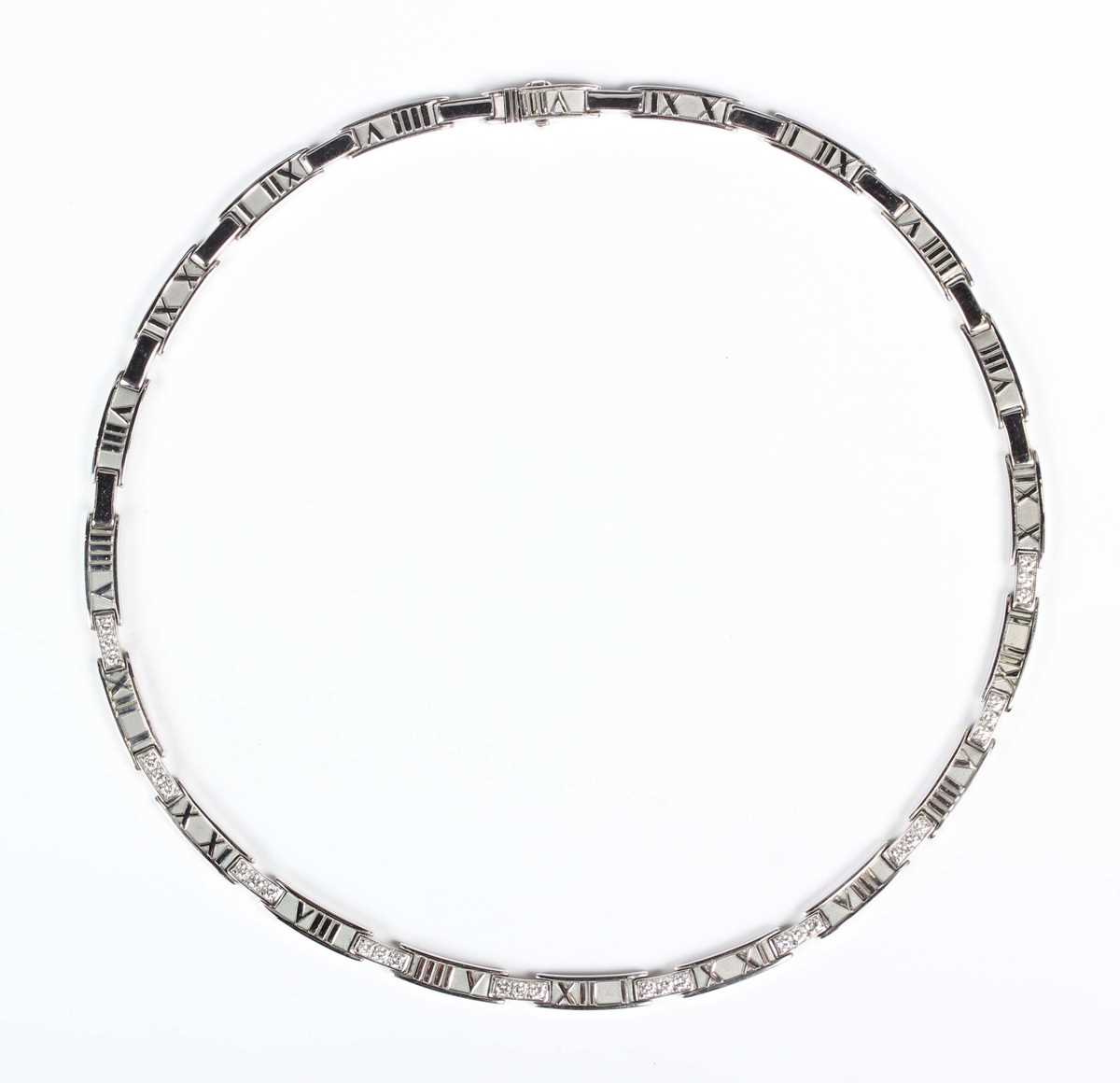 A Tiffany & Co 18ct white gold and diamond Atlas collar necklace, detailed ‘Tiffany & Co 1995 750