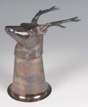 An Elizabeth II silver stag head stirrup cup with cast detail and gilt interior, Sheffield 1995 by