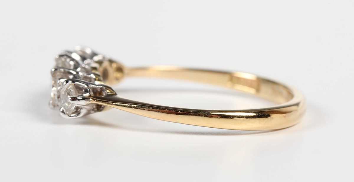 A gold and diamond five stone ring, claw set with a row of graduated old cut diamonds, detailed ‘ - Image 3 of 5