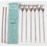 A set of six Tiffany & Co sterling straw spoons, each with a leaf shaped bowl, length 21.2cm, with a