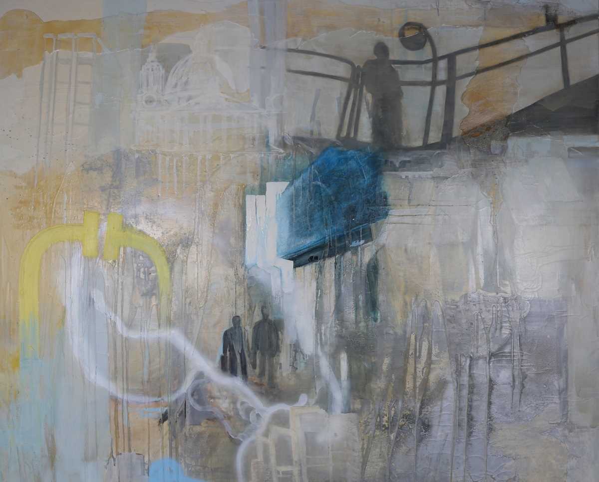 Maggie Roberts – ‘The City has no Limits’, 20th century oil on canvas, 237cm x 193cm, within a - Image 4 of 6