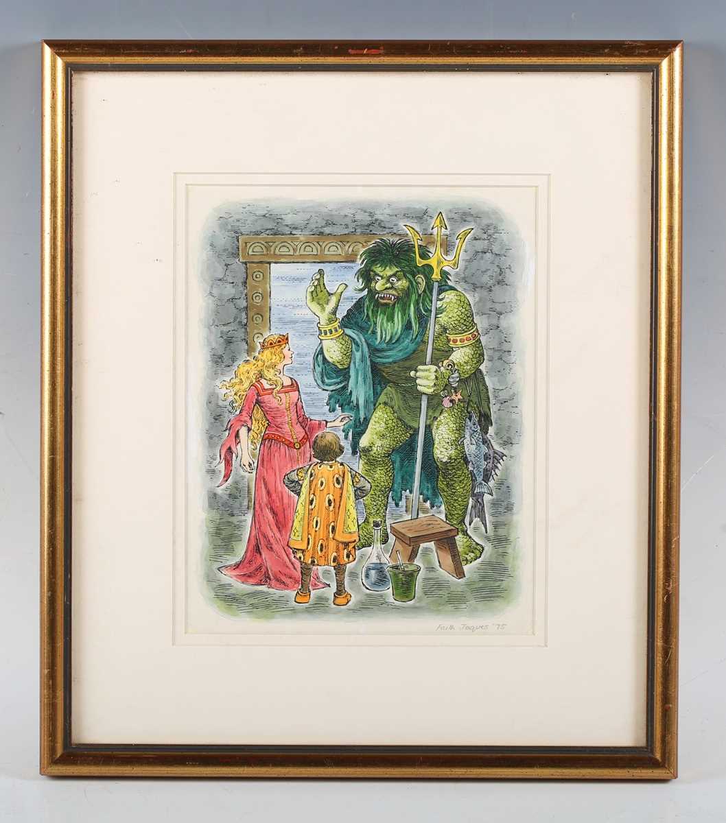 Faith Jaques – Neptune, 20th century watercolour with ink illustration, signed and dated ’75 in - Bild 2 aus 5