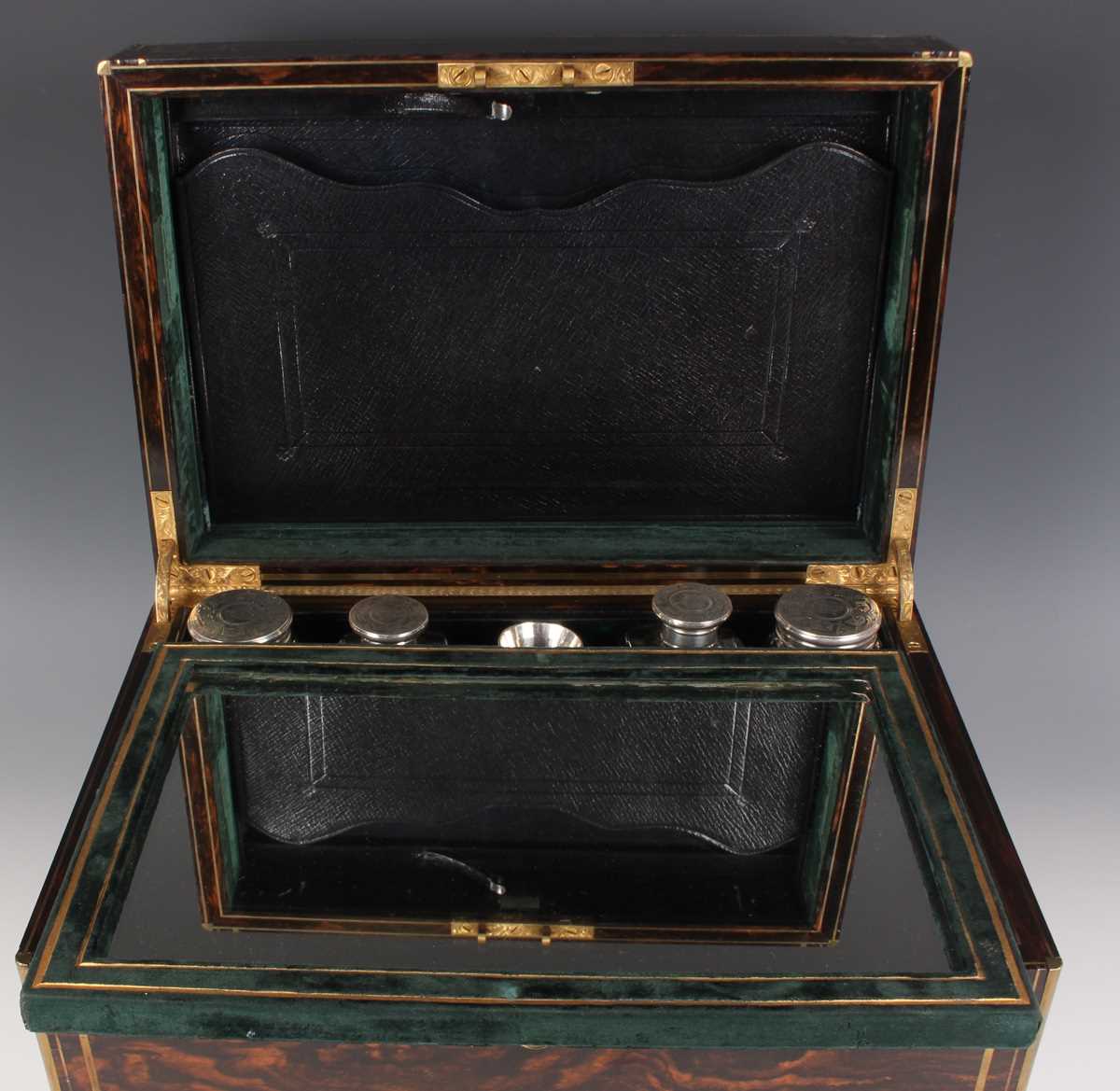 A Victorian coromandel cased travelling vanity box, the compartmentalized interior fitted with - Image 5 of 7