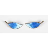 A pair of Norwegian David Anderson sterling silver gilt and pale blue enamelled leaf earclips,